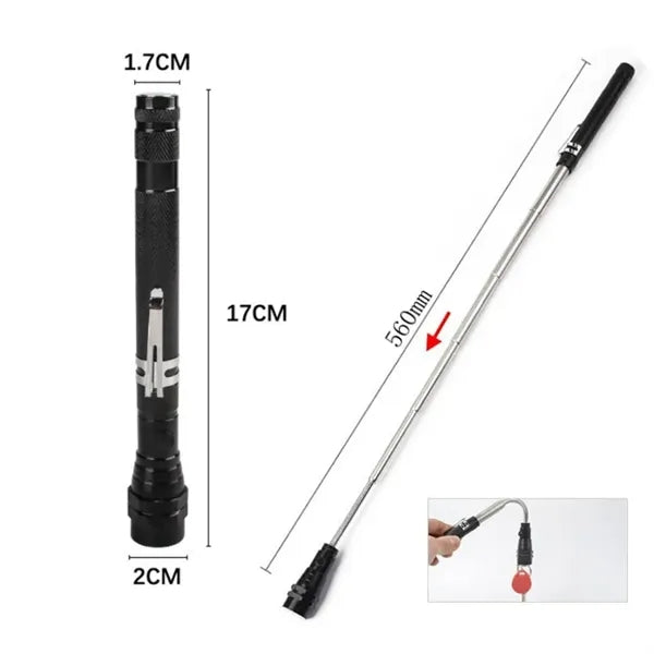 Magnetic Pickup Tool With Telescoping Flashlight