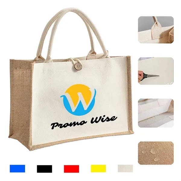 Canvas Linen Eco-Friendly Flat Bottom Button Tote Bag
