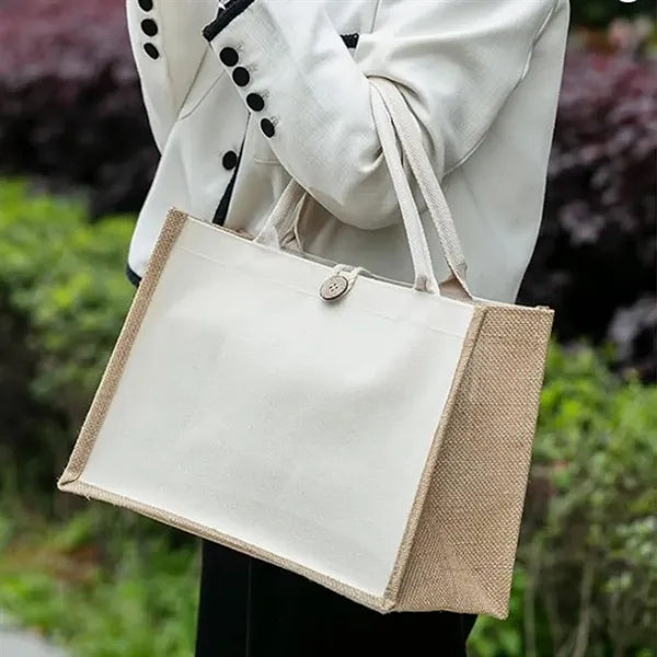 Canvas Linen Eco-Friendly Flat Bottom Button Tote Bag