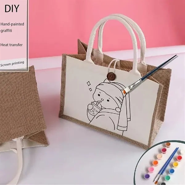 Canvas Linen Eco-Friendly Flat Bottom Button Tote Bag