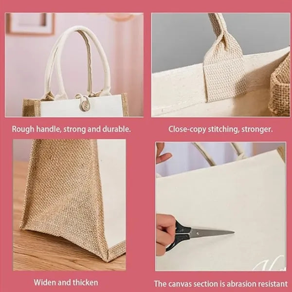 Canvas Linen Eco-Friendly Flat Bottom Button Tote Bag