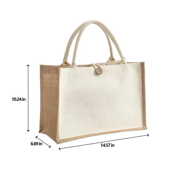 Canvas Linen Eco-Friendly Flat Bottom Button Tote Bag