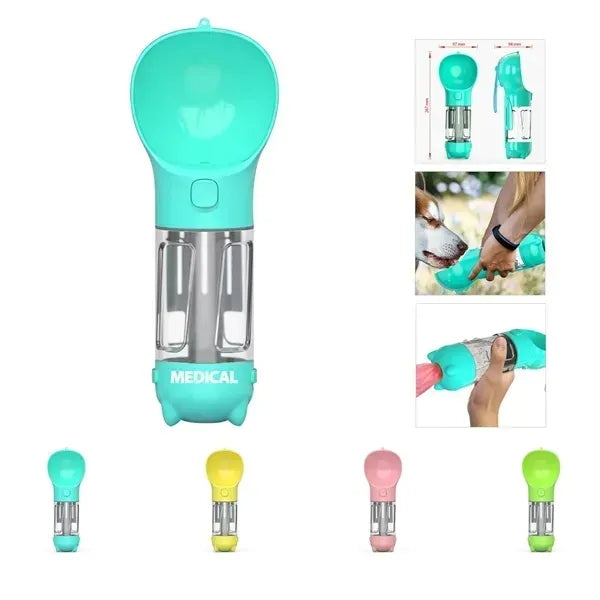 3 in 1 Pet Water Bottle, Poop Bag & Food Dispenser