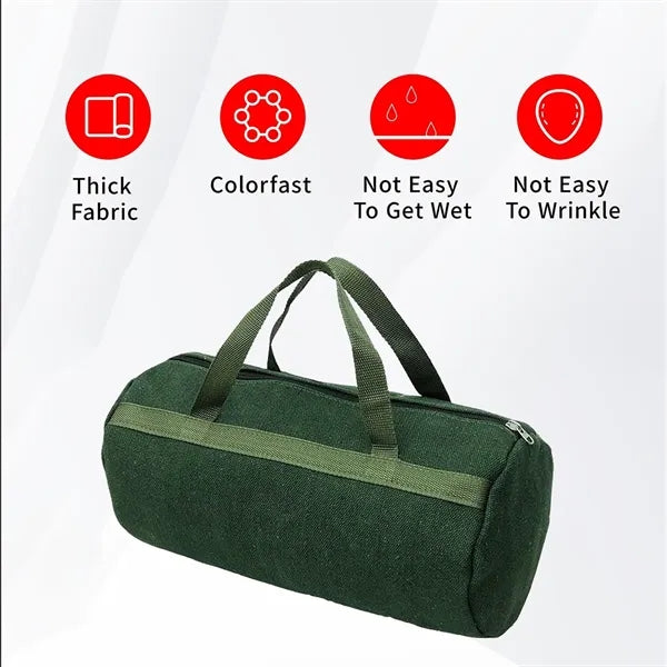 Extra Thick Canvas Round Zipper Grill Tool Storage Tote Bag