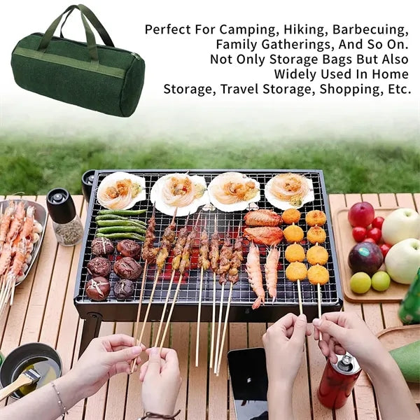 Extra Thick Canvas Round Zipper Grill Tool Storage Tote Bag