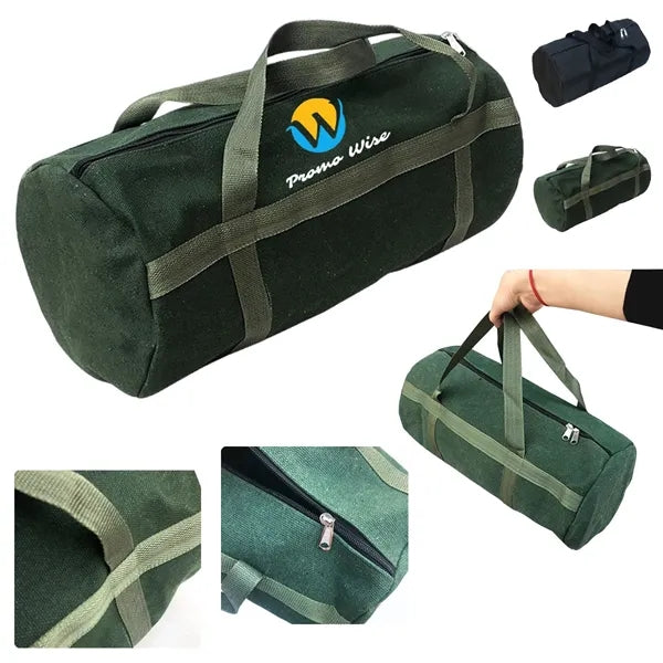 Extra Thick Canvas Round Zipper Grill Tool Storage Tote Bag