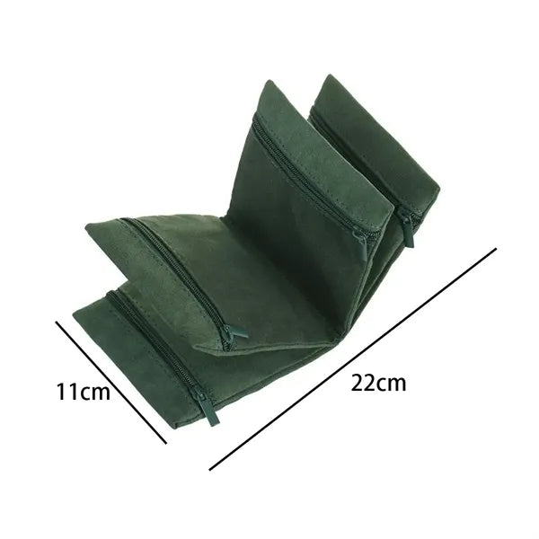 Foldable 4-Zipper Pocket Velvet Jewelry Roll Organizer