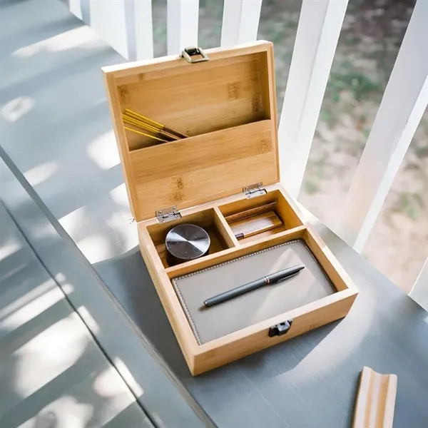 Premium Bamboo Wooden Storage Box w/ Metal Latch & Dividers