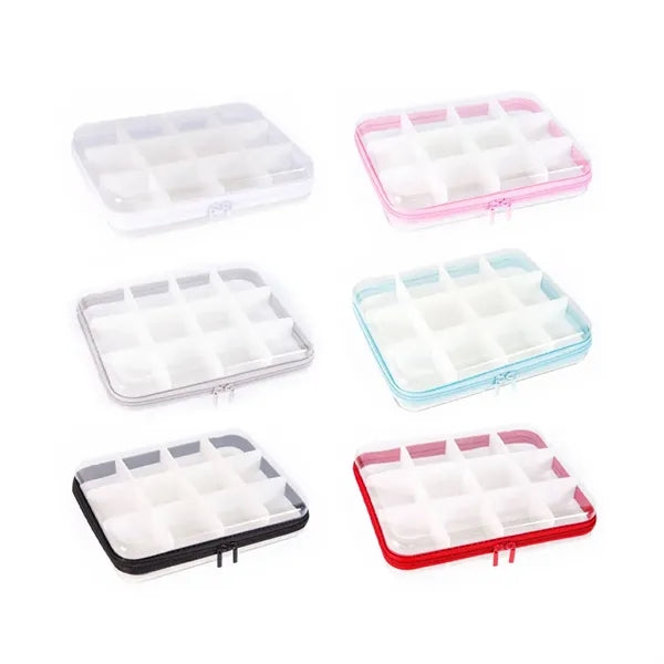 Zippered Fabric Storage Box with Clear Window & Compartments