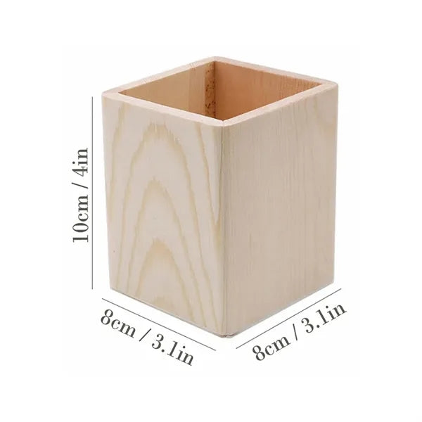 Square Unfinished Solid Wood DIY Pen Holder & Desk Organizer