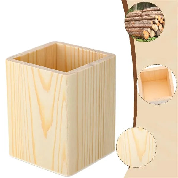 Square Unfinished Solid Wood DIY Pen Holder & Desk Organizer