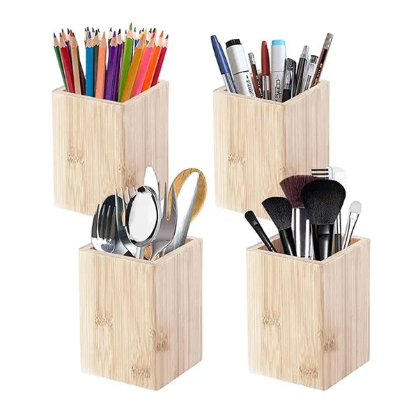 Square Unfinished Solid Wood DIY Pen Holder & Desk Organizer