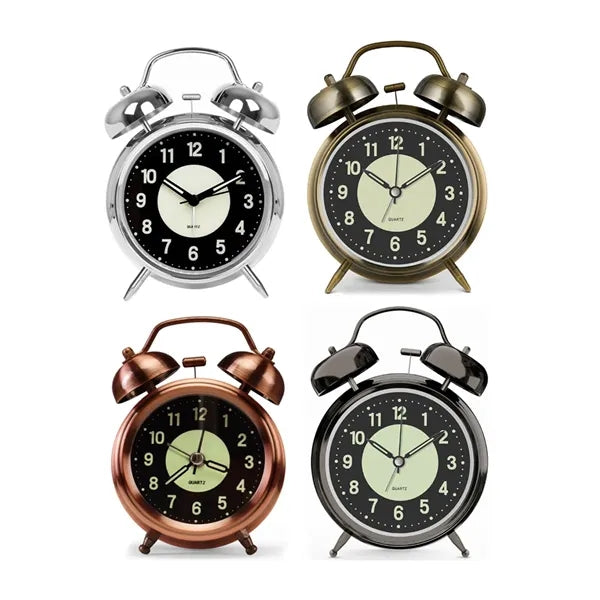 Metal Twin Bell Alarm Clock with Luminous Dial 4-Inch