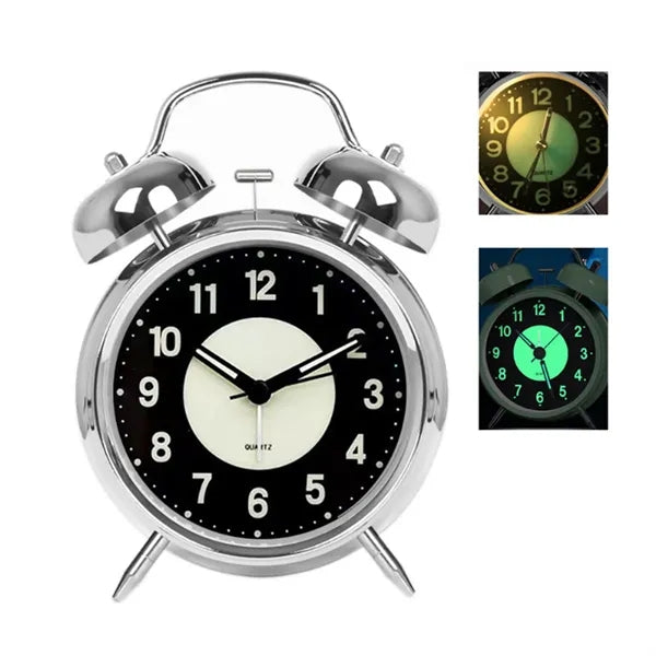 Metal Twin Bell Alarm Clock with Luminous Dial 4-Inch