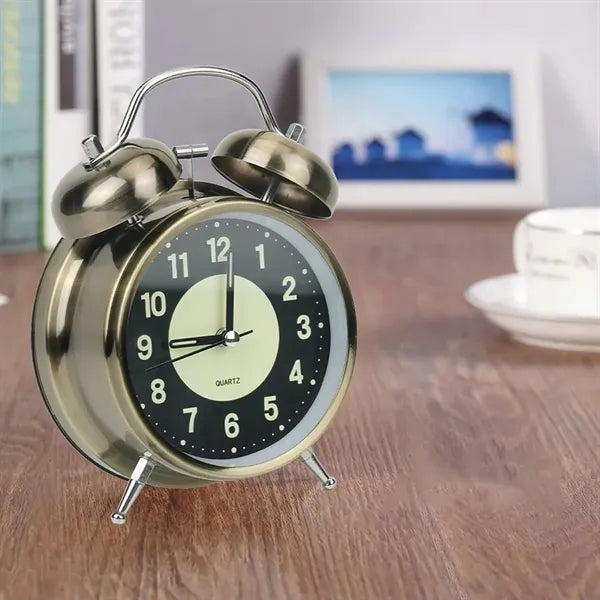 Metal Twin Bell Alarm Clock with Luminous Dial 4-Inch