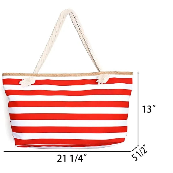 Oversized Weathered-Stripe Canvas Tote Bag with Rope Handles
