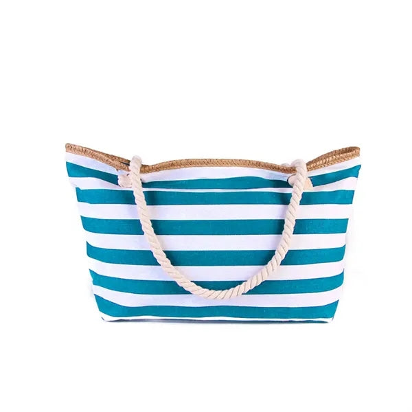 Oversized Weathered-Stripe Canvas Tote Bag with Rope Handles