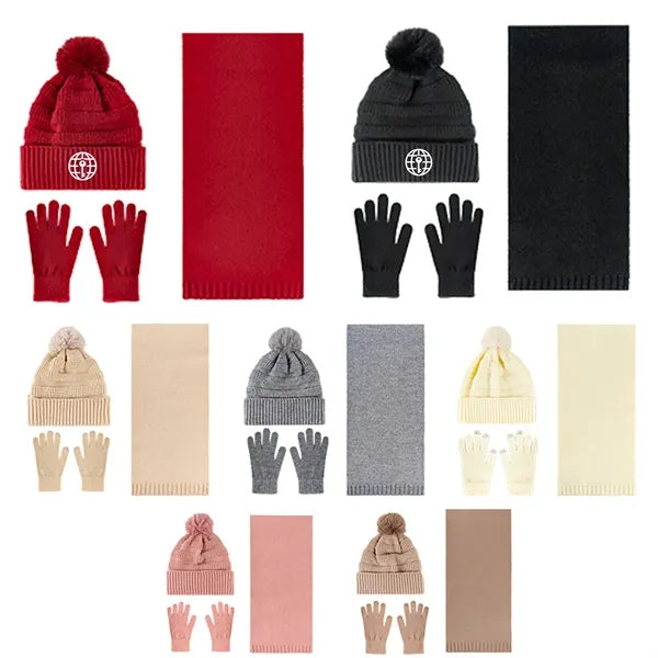 Matching Knit Beanie, Scarf, and Glove Ensemble