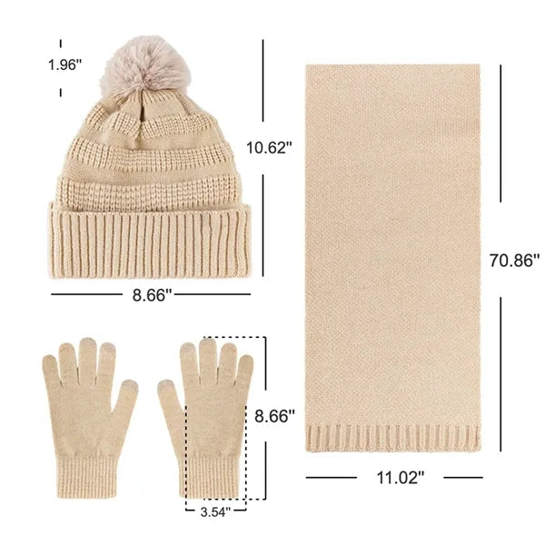 Matching Knit Beanie, Scarf, and Glove Ensemble