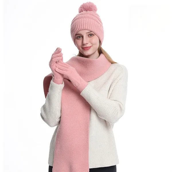 Matching Knit Beanie, Scarf, and Glove Ensemble