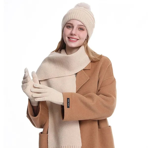 Matching Knit Beanie, Scarf, and Glove Ensemble