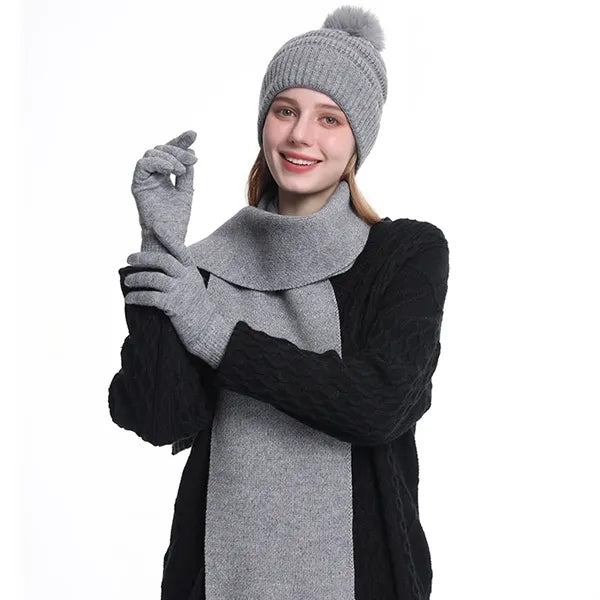 Matching Knit Beanie, Scarf, and Glove Ensemble