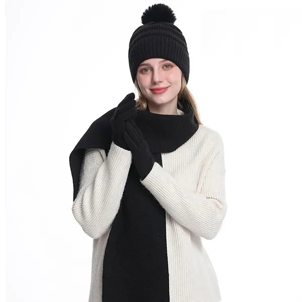 Matching Knit Beanie, Scarf, and Glove Ensemble