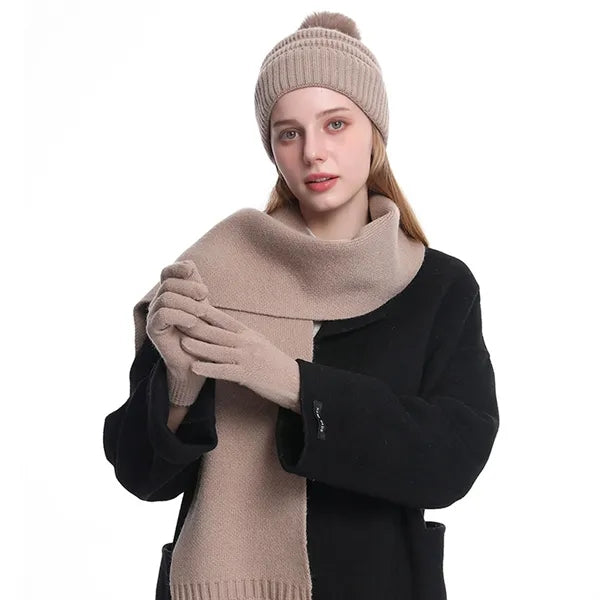Matching Knit Beanie, Scarf, and Glove Ensemble