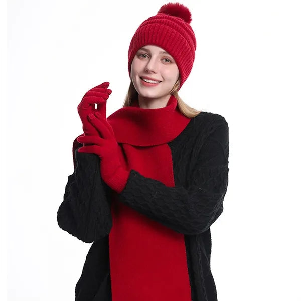 Matching Knit Beanie, Scarf, and Glove Ensemble