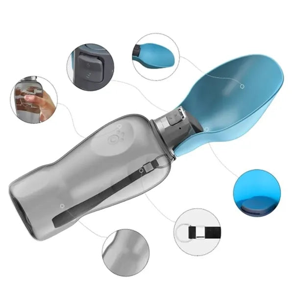 Portable Pet Water Bottle with Integrated Trough