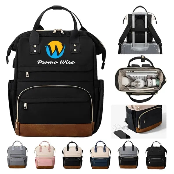 Large Lightweight Waterproof USB Port Baby Diaper Backpack