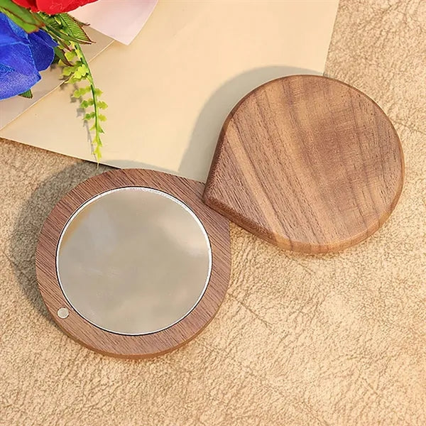Wooden high-definition magnetic rotating makeup mirror
