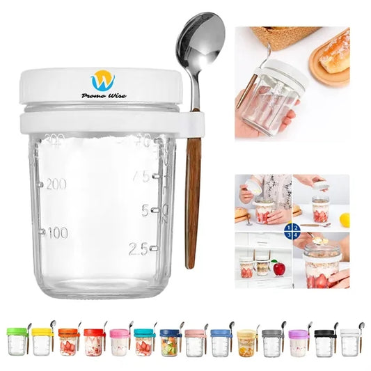 13.5-oz Overnight Measuring Oats Jars with Spoon and Lid