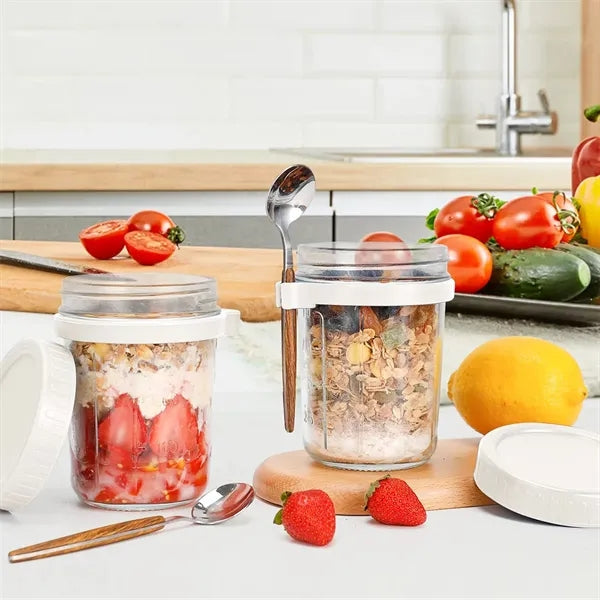 13.5-oz Overnight Measuring Oats Jars with Spoon and Lid