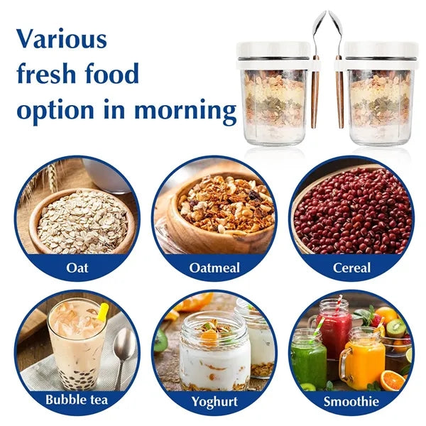 13.5-oz Overnight Measuring Oats Jars with Spoon and Lid