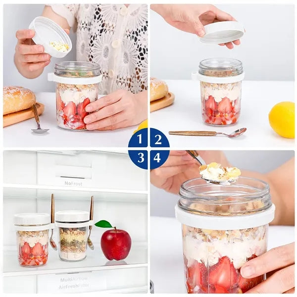 13.5-oz Overnight Measuring Oats Jars with Spoon and Lid