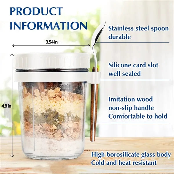 13.5-oz Overnight Measuring Oats Jars with Spoon and Lid