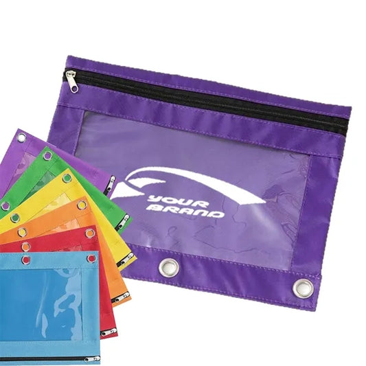 Multi-Color Pencil Pouch Smooth Zipper For 3 Ring Binder