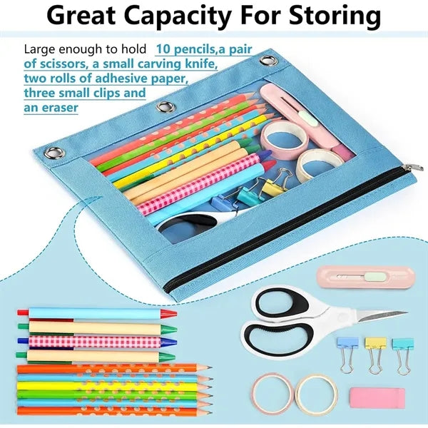 Multi-Color Pencil Pouch Smooth Zipper For 3 Ring Binder