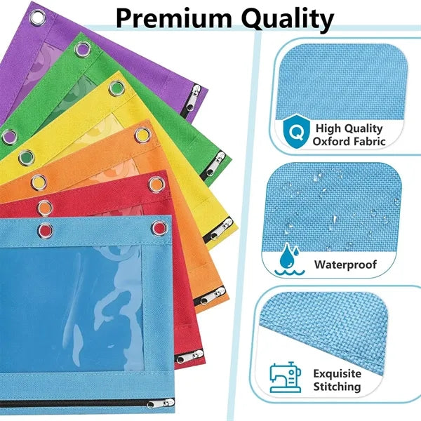 Multi-Color Pencil Pouch Smooth Zipper For 3 Ring Binder