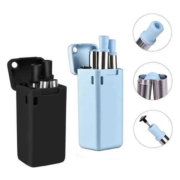 Stainless Steel Silicone Telescopic Straw with Clean Brush