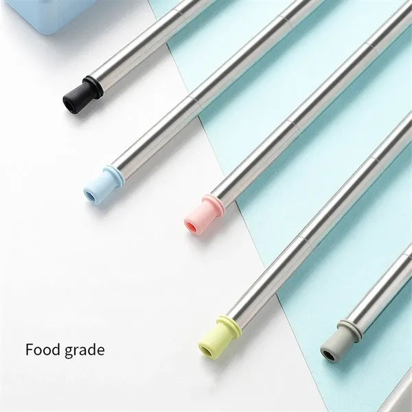 Stainless Steel Silicone Telescopic Straw with Clean Brush