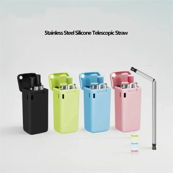 Stainless Steel Silicone Telescopic Straw with Clean Brush
