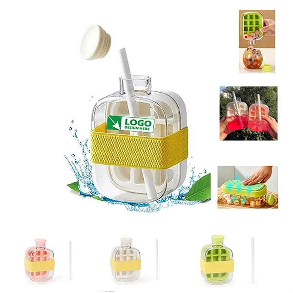 2 IN 1 Ice Cube Tray Water Bottle with Straw