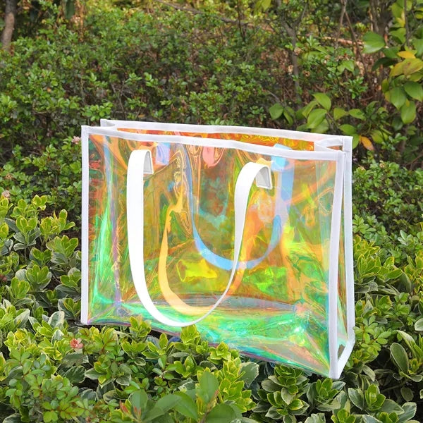 Holographic TPU Tote Bag with Leather Handles