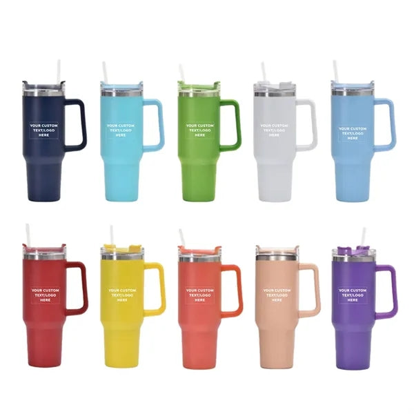 40oz Insulated Travel Tumbler with Handle & Straw