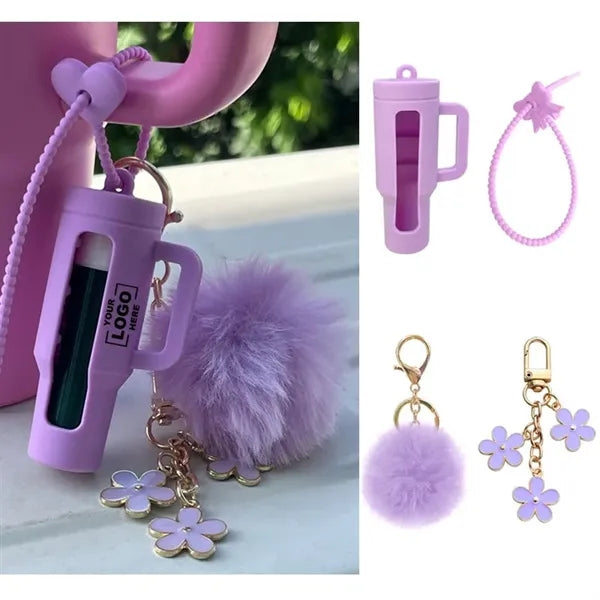 Mini Lipstick Holder Keychain 4-Piece Set