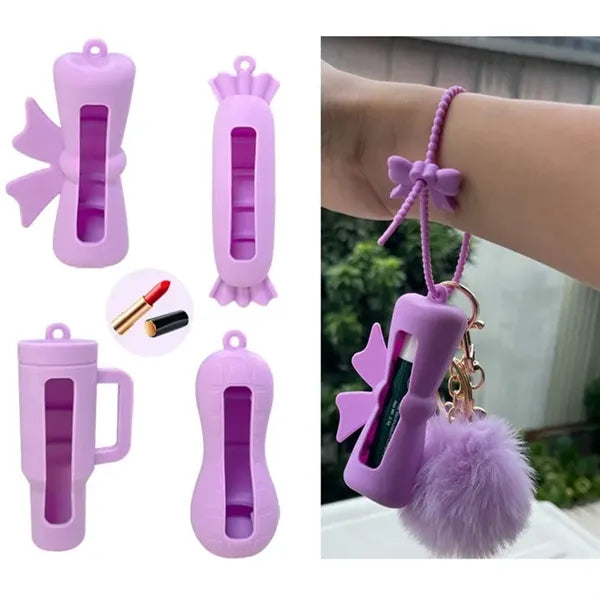 Mini Lipstick Holder Keychain 4-Piece Set