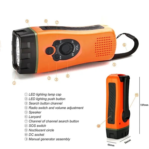 Emergency Hand Crank Flashlights Alert Radio