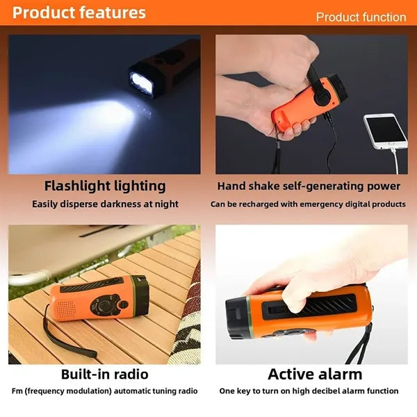 Emergency Hand Crank Flashlights Alert Radio